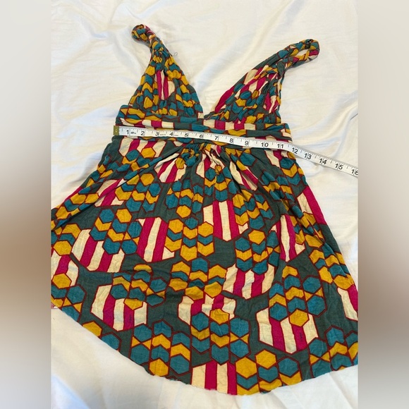 T Bag Women’s XS Colorful Abstract High Low Tank Top Braided Strap Vneck. - Picture 2 of 8